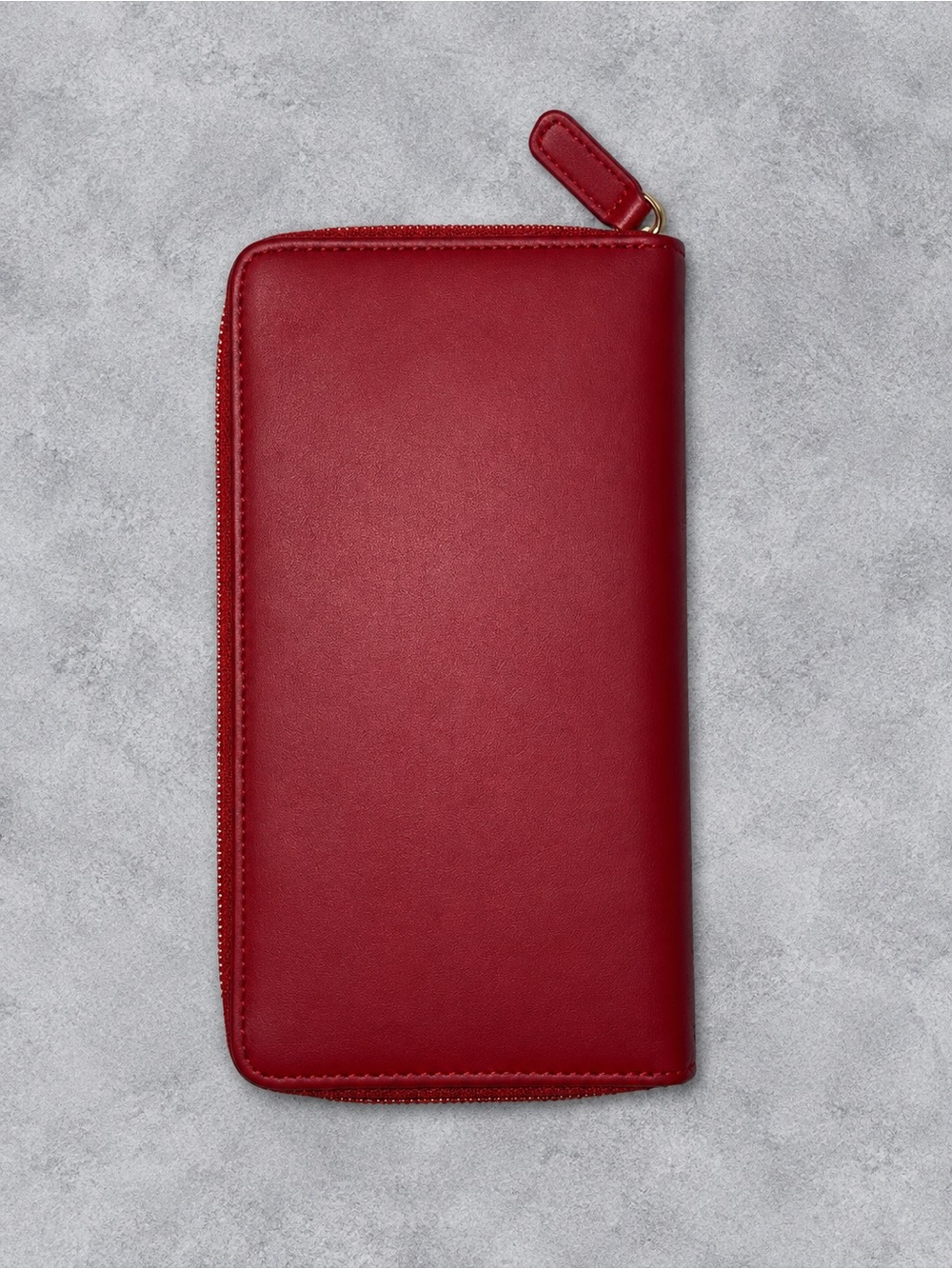 NWOT - HISCOW Leather Zippered Checkbook Cover Wallet Wine Red